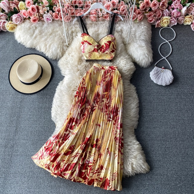 Pleated Long Skirt Suit Spring Summer