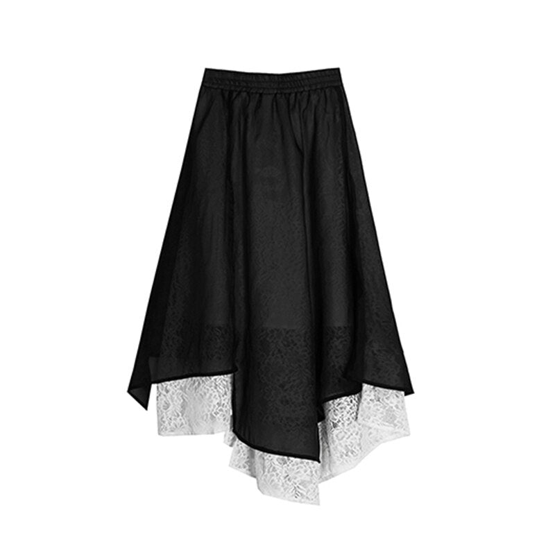 Vintage Patchwork Lace Skirt For Women High Waist