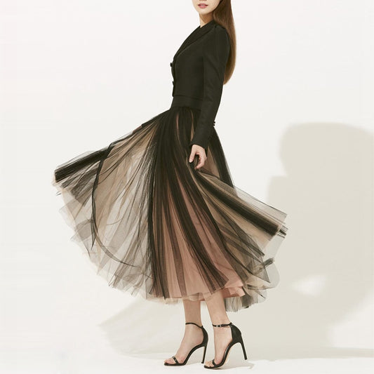 Fruit Collar Split Top + Mesh Half Skirt Slim Woman Suit