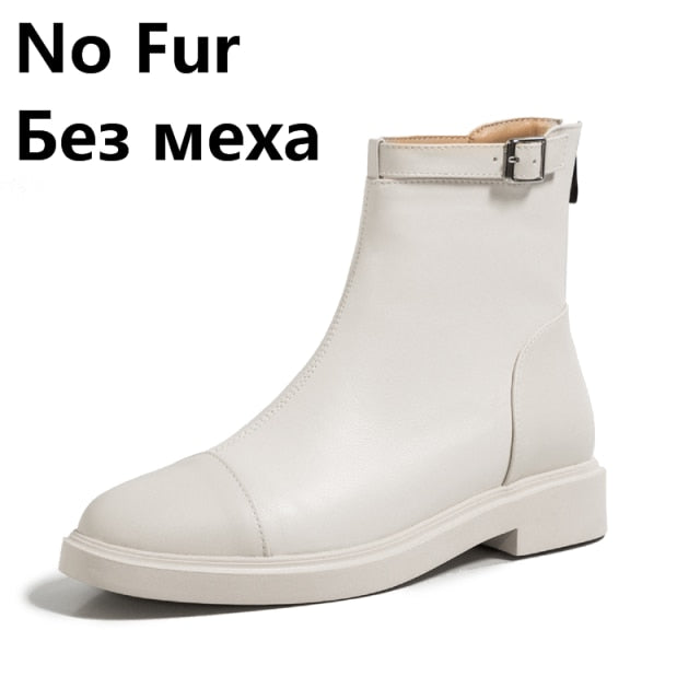 女性用アンクルブーツ ジッパー 簡潔なデザイナー 厚底ヒールシューズ