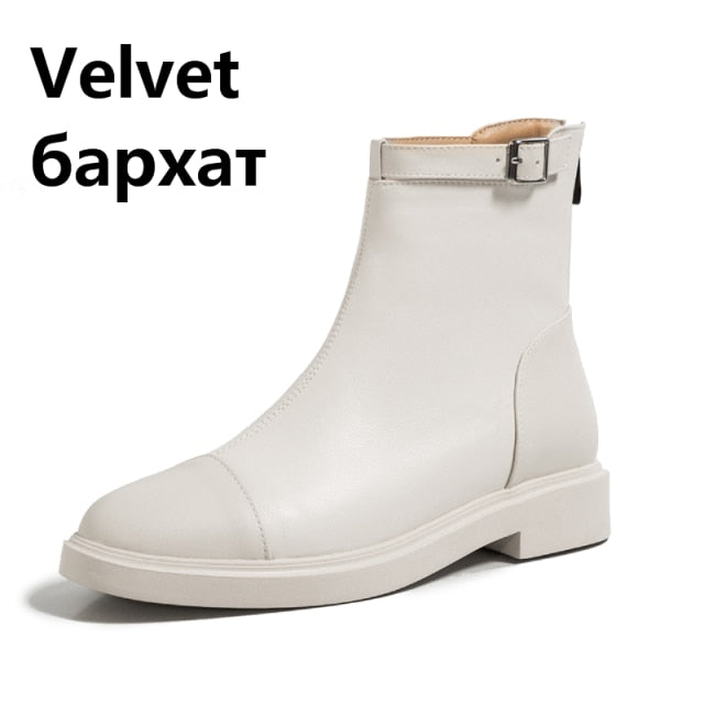 女性用アンクルブーツ ジッパー 簡潔なデザイナー 厚底ヒールシューズ