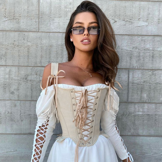 Vintage Cut Out Corset Waist Top Sexy Women - LiveTrendsX