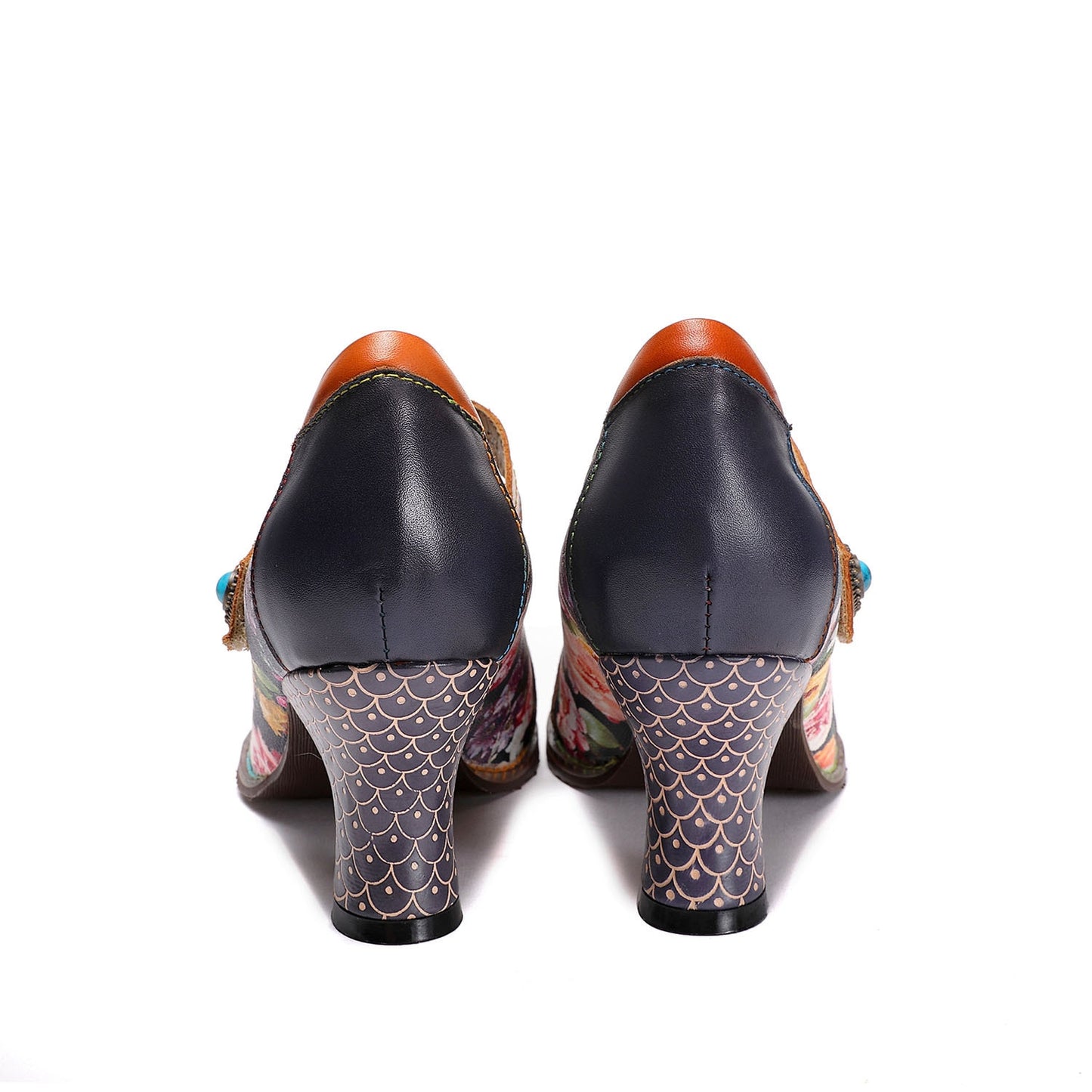 Women Shoes Retro Print High Heels Genuine Leather 2021 Handmade - LiveTrendsX