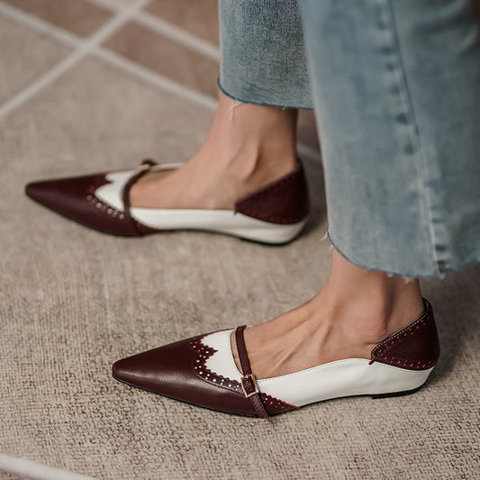 レディース レトロ チャンキーヒール ポインテッドトゥ 滑り止め カジュアルシューズ