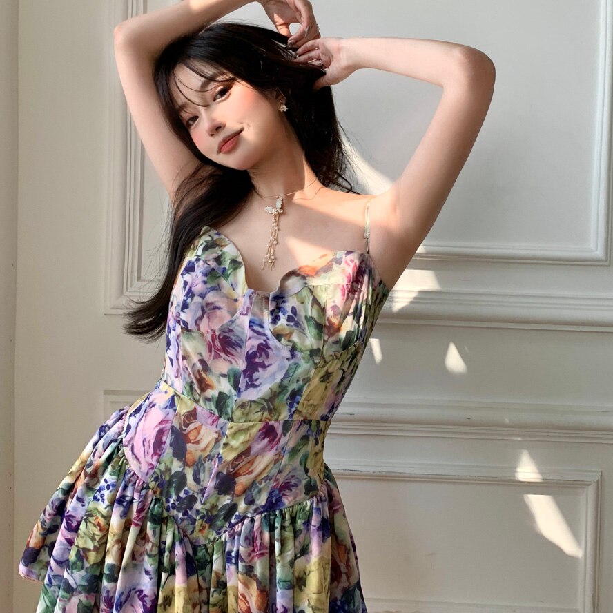 slip dress korean style Womens Summer Knitted Slip Dress - Lightweight Hollow Out Casual Vacation Dress