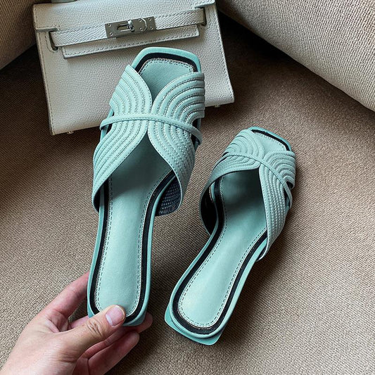 Genuine leather sandals women shoes peep toe slip - LiveTrendsX