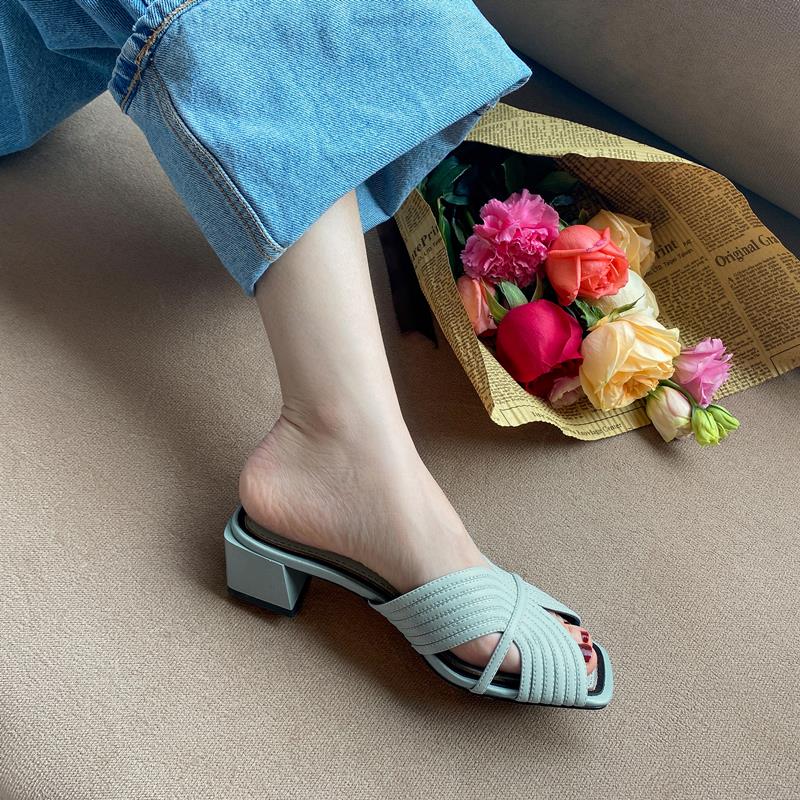 Genuine leather sandals women shoes peep toe slip - LiveTrendsX