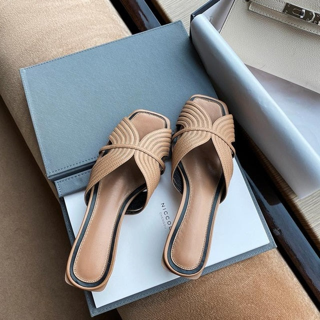 Genuine leather sandals women shoes peep toe slip - LiveTrendsX
