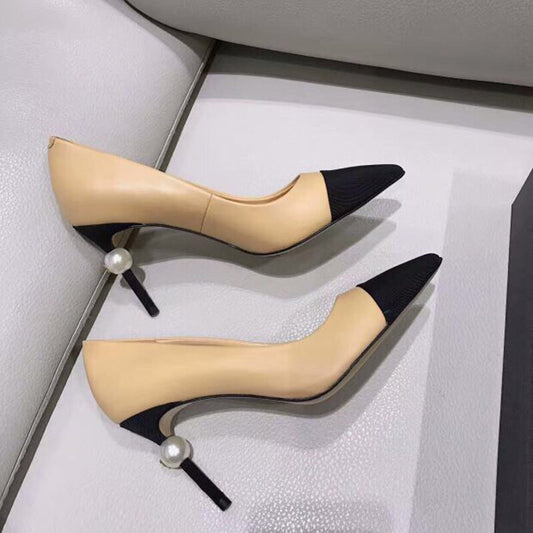 Pointed Toe Pumps Women White Pearl High Heels Shoes