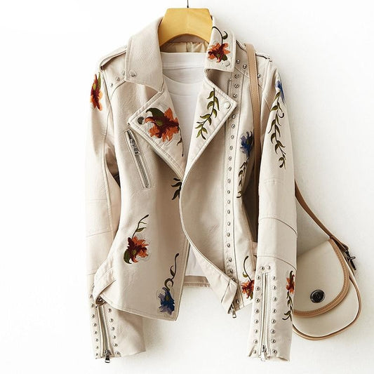 Women Print Soft Leather Jacket Coat