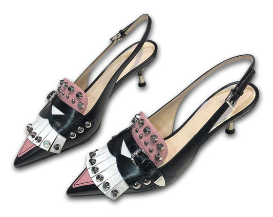 New Runway Sexy Pumps Women Pointed Rivets Gladiator Sandals Kitten Heels Ladies Tassel Patchwork Slingbacks Summer Shoes - LiveTrendsX