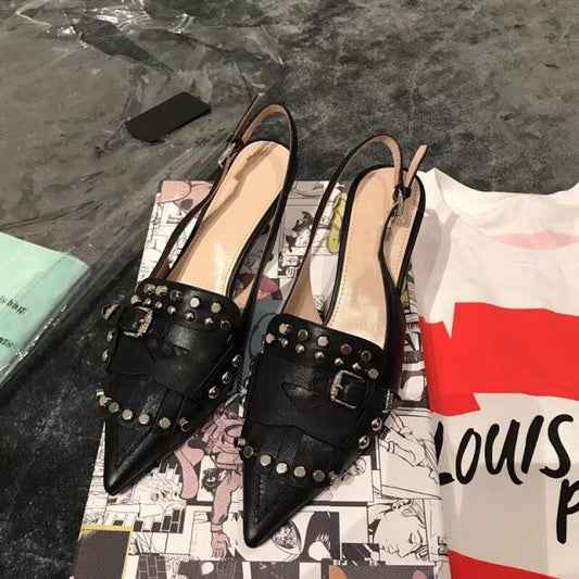 New Runway Sexy Pumps Women Pointed Rivets Gladiator Sandals Kitten Heels Ladies Tassel Patchwork Slingbacks Summer Shoes - LiveTrendsX