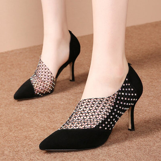 rhinestone hollow high-heeled fashion shoes - LiveTrendsX