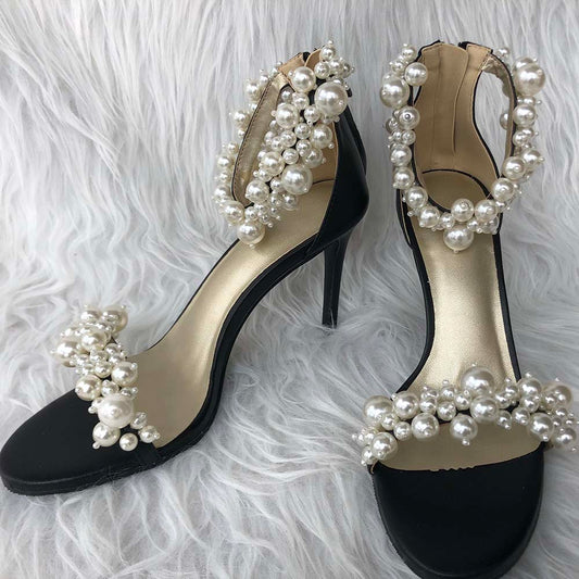 New A-Word Buckle White Pearl Sandals Women