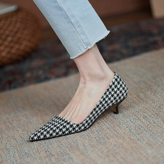 Real Leather Women Pumps Pointed Toe Slip On Thin High Heel