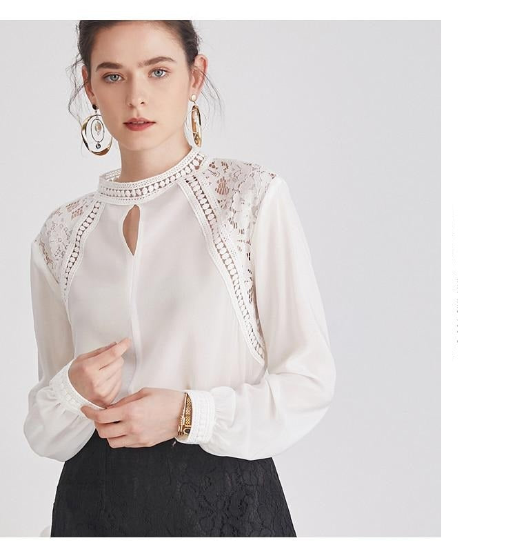 レディース ホワイト ブラウス 100% 本物のシルク