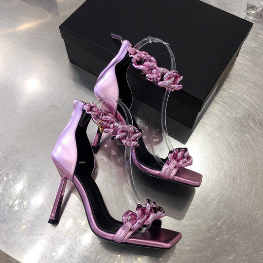 Women 2021 gold chain super high heel sandals - LiveTrendsX
