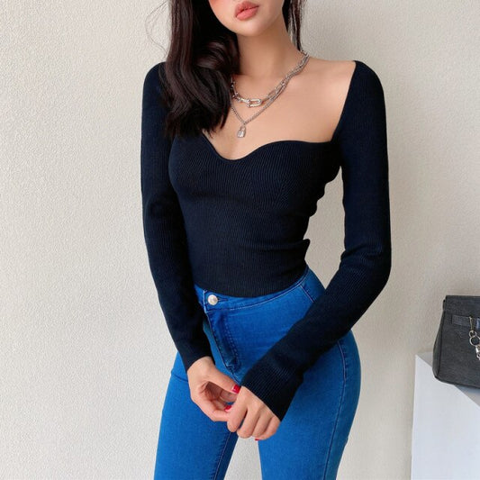 Hot Girl Heart-shaped Square Collar Knitted Top - LiveTrendsX