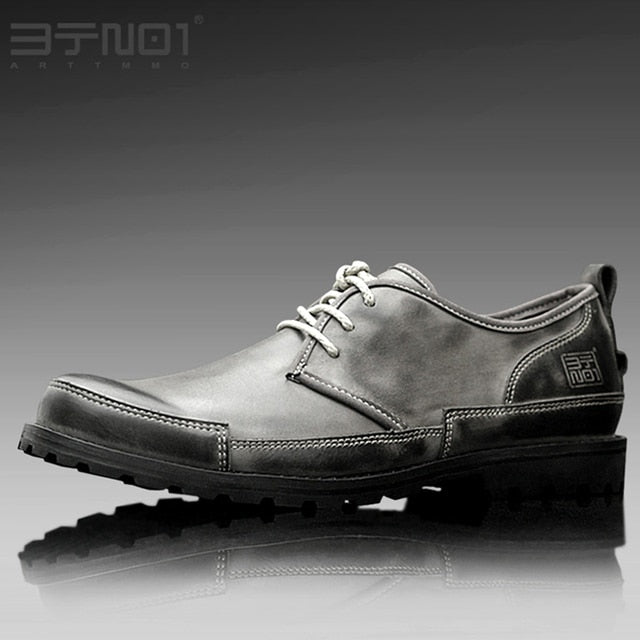Mens Genuine Leather Lace Up Round Toe Oxfords