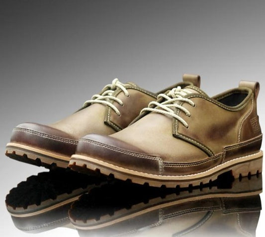 Mens Genuine Leather Lace Up Round Toe Oxfords