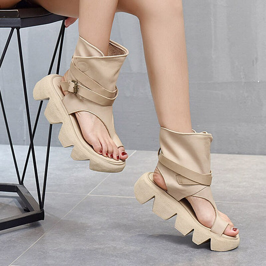 ローマンシューズ オープントゥ プラットフォームサンダル