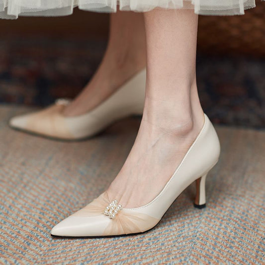 pointed toe thin heel stiletto soft genuine leather women heels shoes fashion leisure high heel party wedding shoes high heels - LiveTrendsX