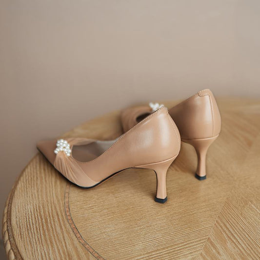 pointed toe thin heel stiletto soft genuine leather women heels shoes fashion leisure high heel party wedding shoes high heels - LiveTrendsX