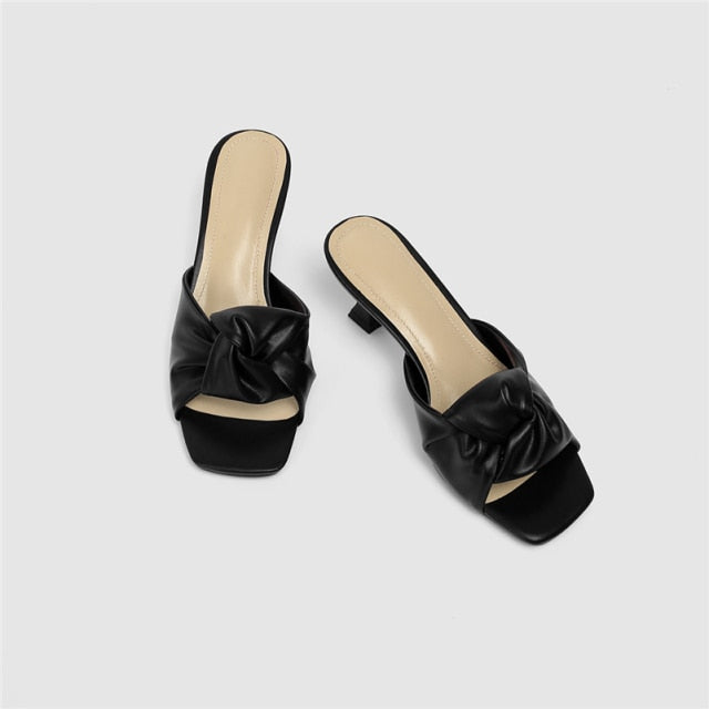 Genuine Leather Sandals Square Toe Slides - LiveTrendsX