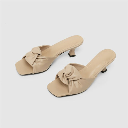 Genuine Leather Sandals Square Toe Slides - LiveTrendsX