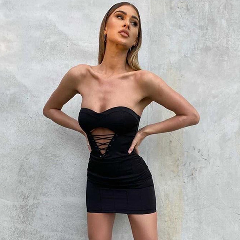 Adyce New Summer Mini Strapless Hollow Out Bandage Dress 2021 Sexy Sleeveless Black Club Celebrity Evening Party Dress For Women - LiveTrendsX