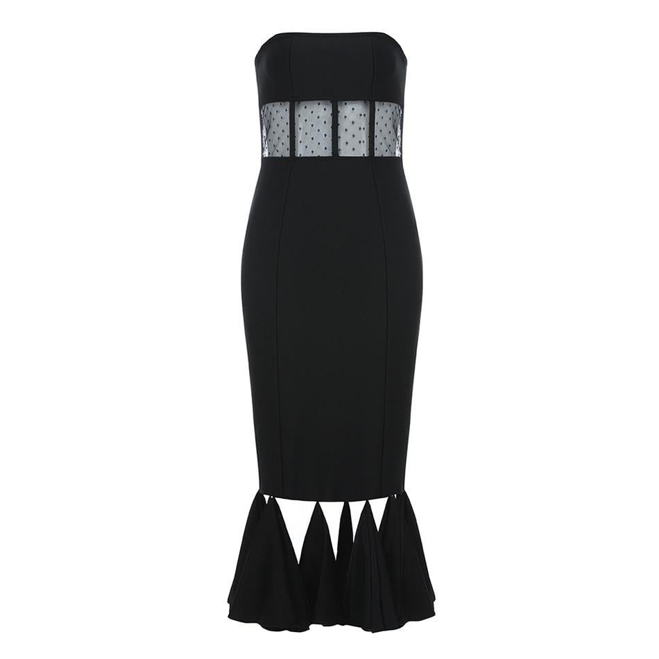 Sexy Black Lace Ruffles Midi Club Dress 2021 - LiveTrendsX