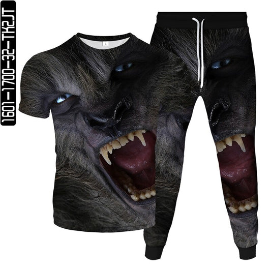 Mr.z Harajuku Wolf T-Shirt 3D ink eagle  Print Casual streetwear 2021 Summer Short sleeve Round neck men Top Trousers Suit - LiveTrendsX