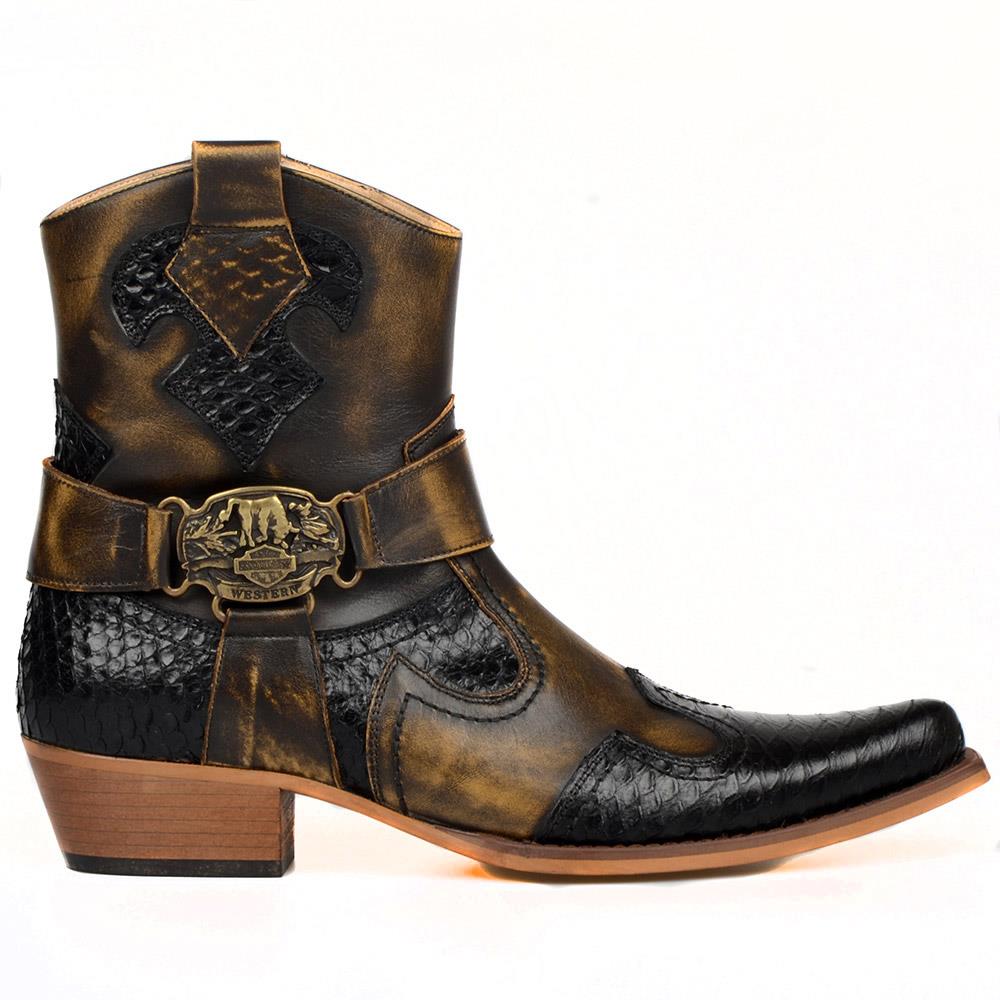 Cowboy Ankle Boots For Men Black Snake Printed