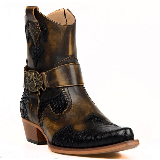 Cowboy Ankle Boots For Men Black Snake Printed