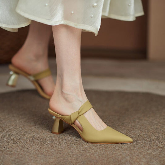 Full leather high heel slippers women - LiveTrendsX
