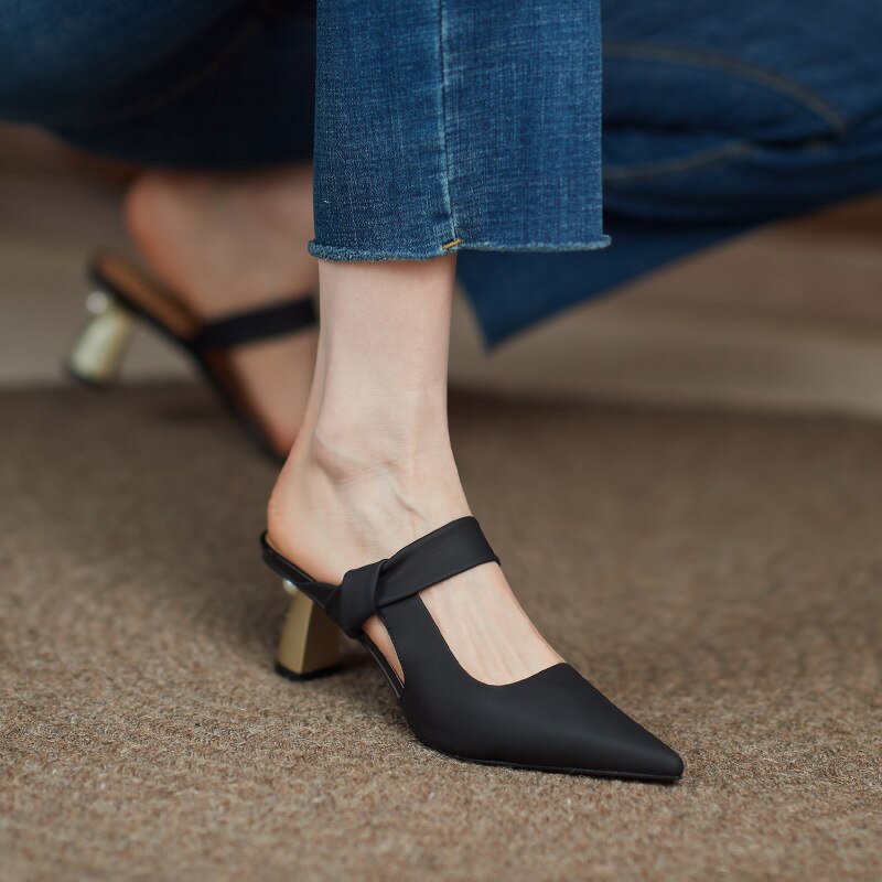 Full leather high heel slippers women - LiveTrendsX