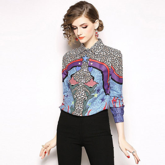 Women Retro Leopard Print Star Blouse - LiveTrendsX