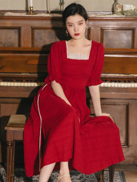 Red Beaded Elegant Retro Dress - LiveTrendsX
