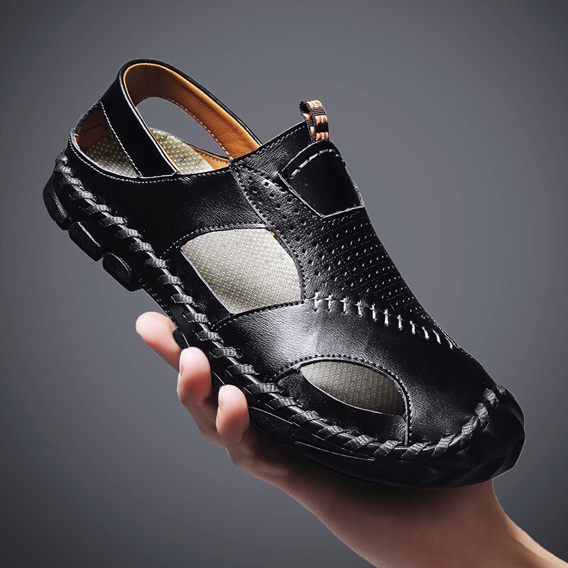 Men Leather Sandals Close Toe for Outdoor - LiveTrendsX