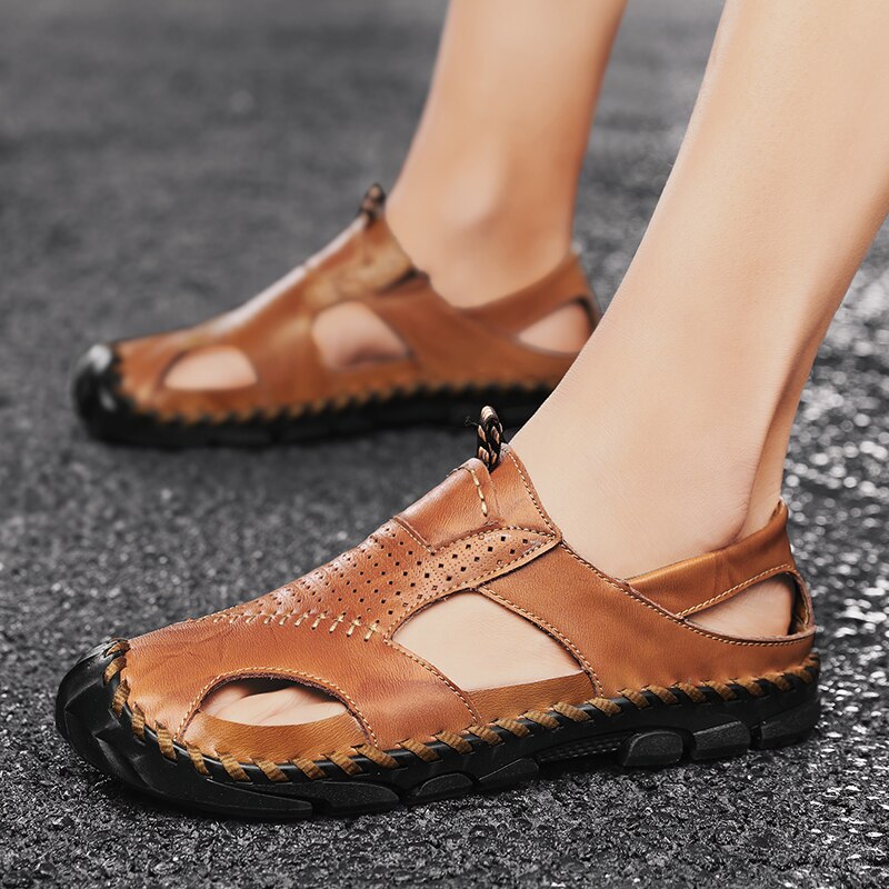 Men Leather Sandals Close Toe for Outdoor - LiveTrendsX