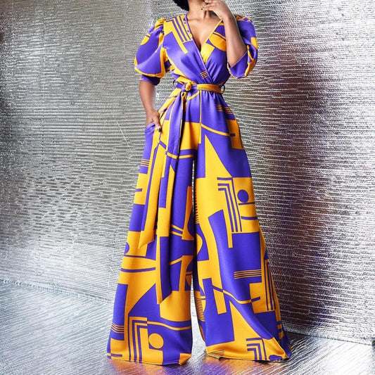 Women Printed Jumpsuit High Waist