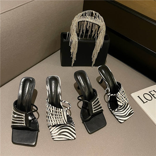 Fashion Square Toe Mid Heels Slippers - LiveTrendsX