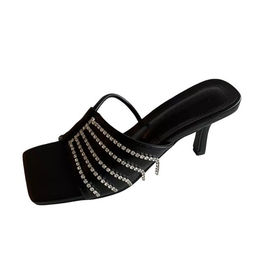 Fashion Square Toe Mid Heels Slippers - LiveTrendsX