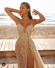 Load image into Gallery viewer, High Split Champagne Mermaid Prom Dresses Evening Gowns
