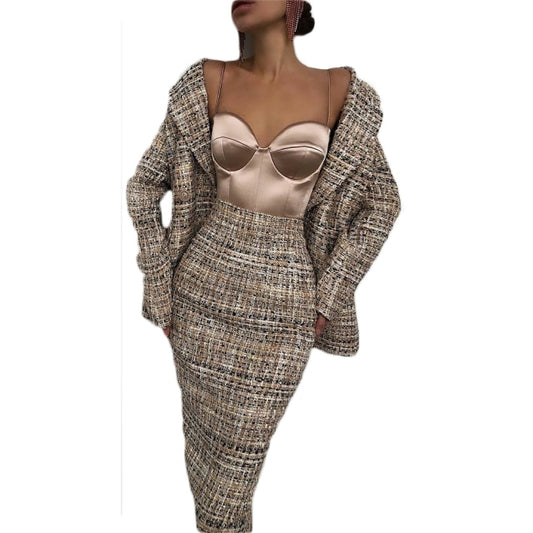 Fashion Elegant Styel Suits Sexy Vintage Check Dresses