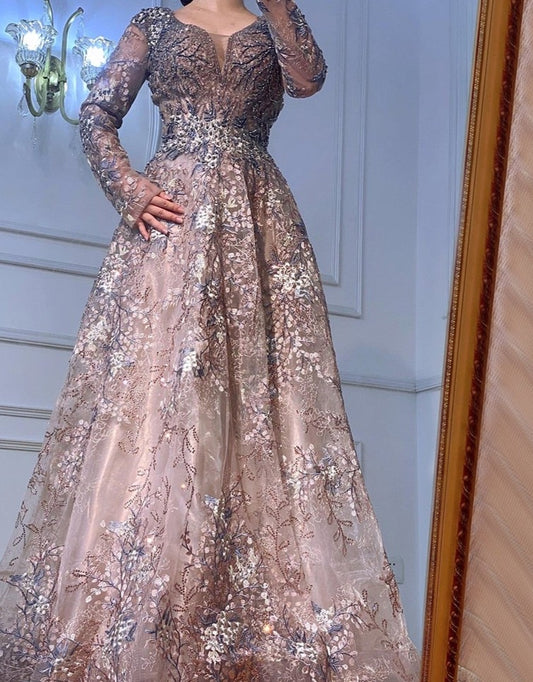 豪華なイブニングドレス ガウン ビーズ付き Aライン 輝き 女性用