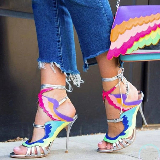 デザイナーレザーストラップウィングサンダル