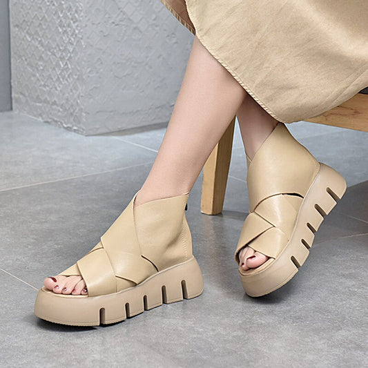 レディース本革ウェッジサンダル