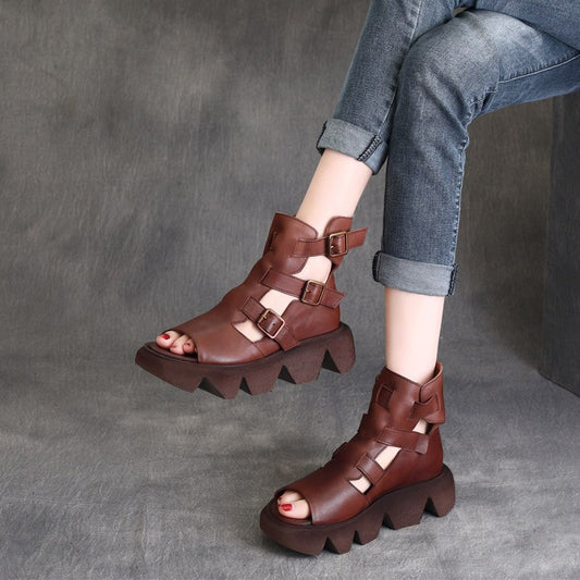 Women Leather Boots Black Peep Toe