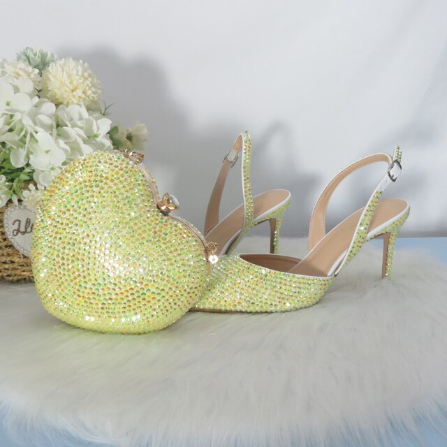 Heart Yellow Bling Wedding Shoes and bag